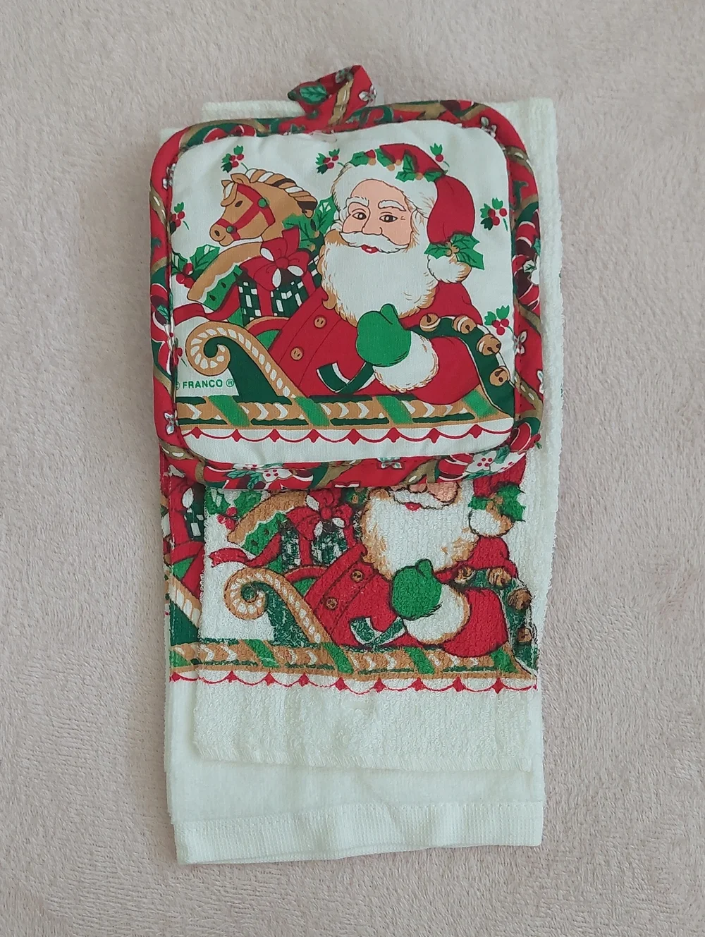 Vintage FRANCO 3-piece Kitchen Linen Set - Towel, Dishcloth, and Pot Holder NWT